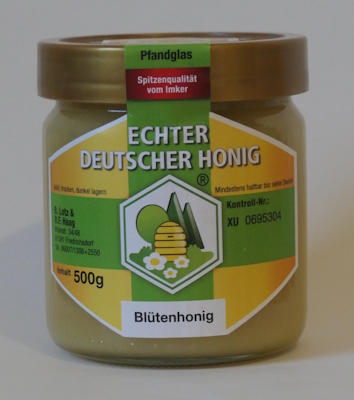 Blütenhonig im 500 g DIB-Glas. (Quelle: R. Haag, 2026)